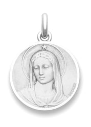 Médaille Maris Stella entourage brillant OR BLANC 18 carats / 19 mm