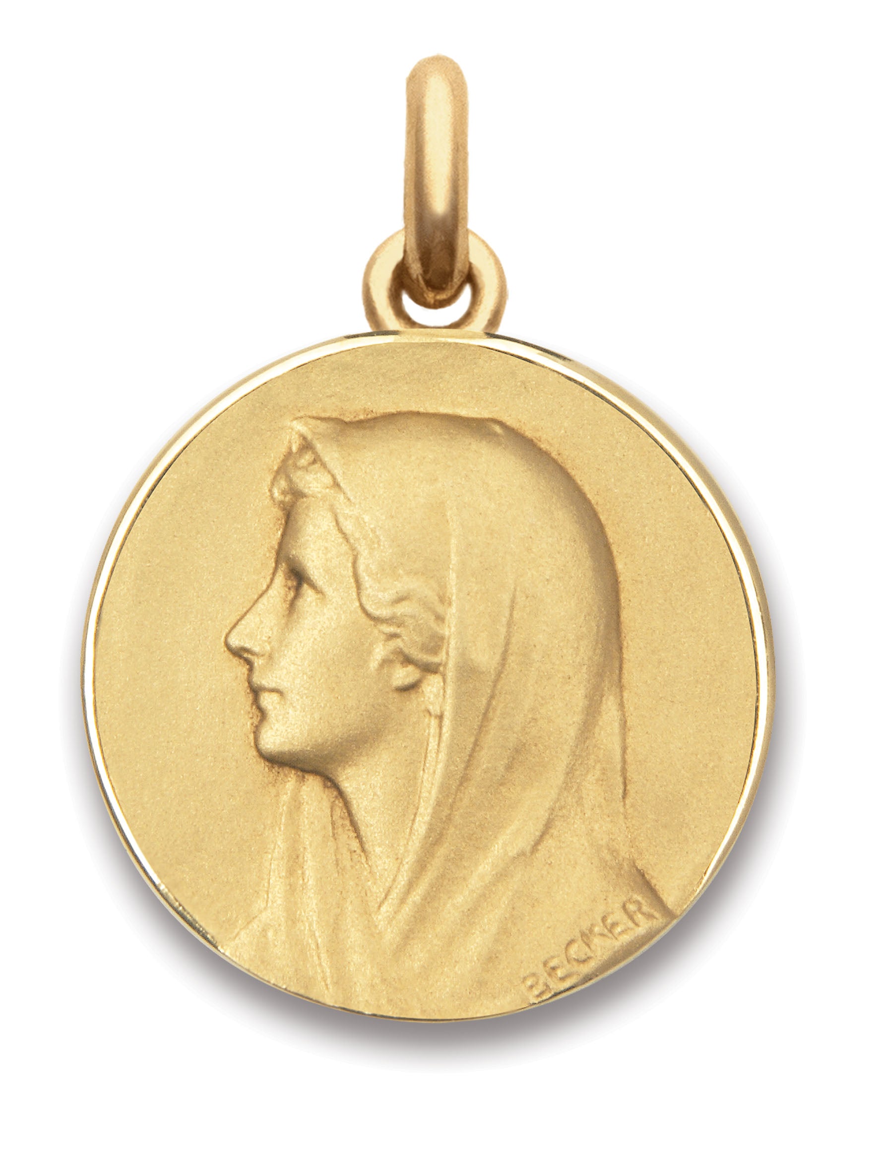 Médaille Vierge Au Voile Entourage Brillant. OR ROSE 750 / 19 mm