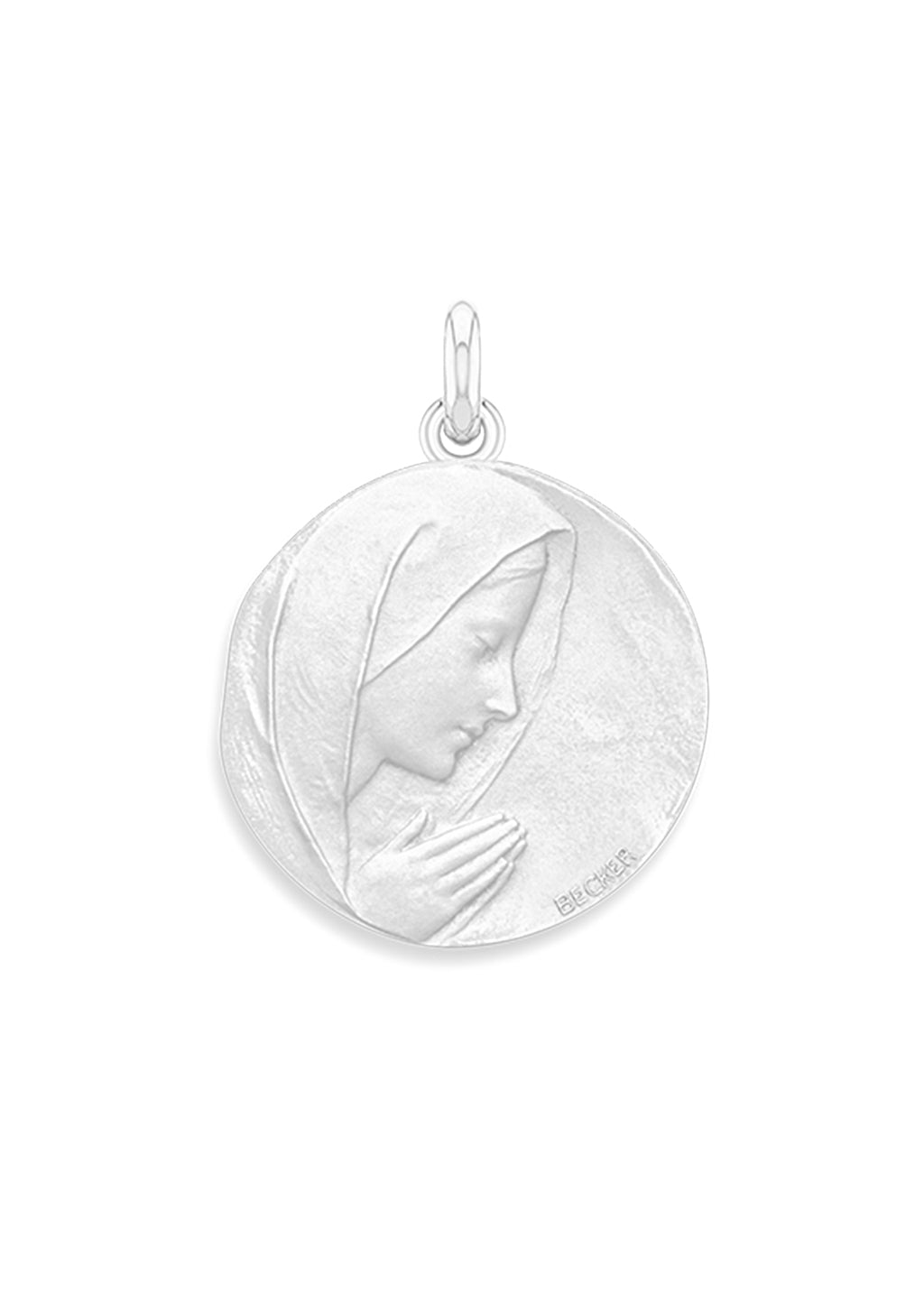 Médaille Vierge Prière OR BLANC 18 carats / 25 mm