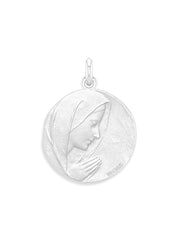 Médaille Vierge Prière OR BLANC 18 carats / 25 mm