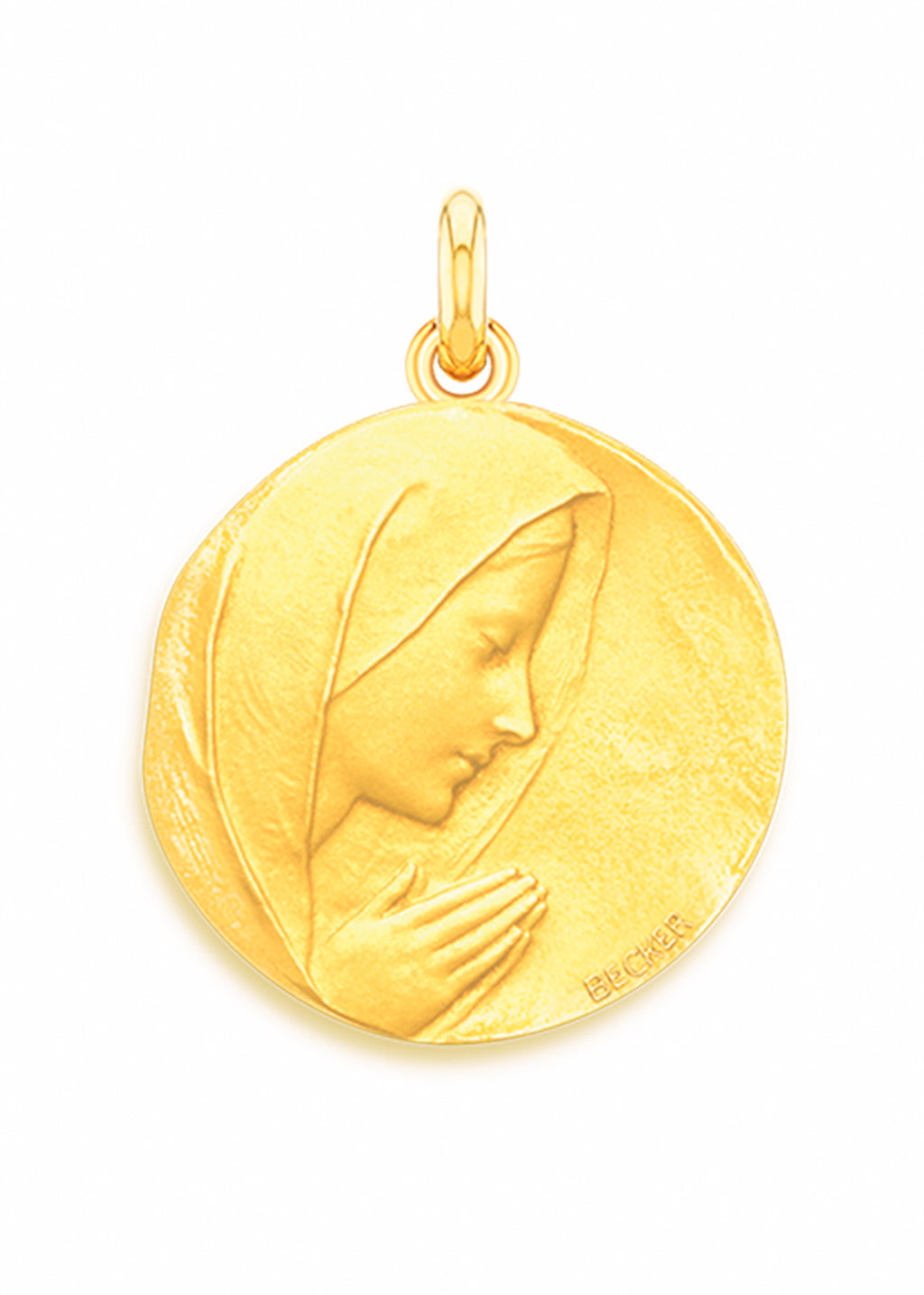 Médaille Vierge Prière OR JAUNE 18 carats / 15 mm
