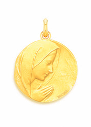 Médaille Vierge Prière OR JAUNE 18 carats / 15 mm