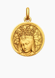 Médaille Vierge couronnée OR JAUNE 18 carats / 18 mm