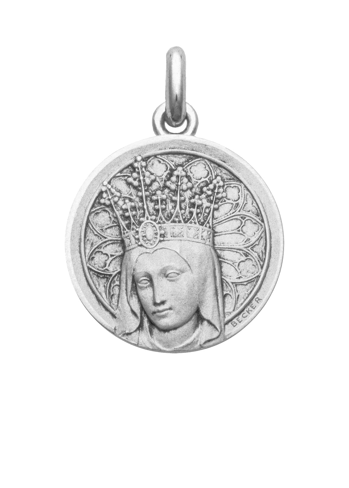 Médaille Vierge couronnée OR BLANC 18 carats / 25 mm