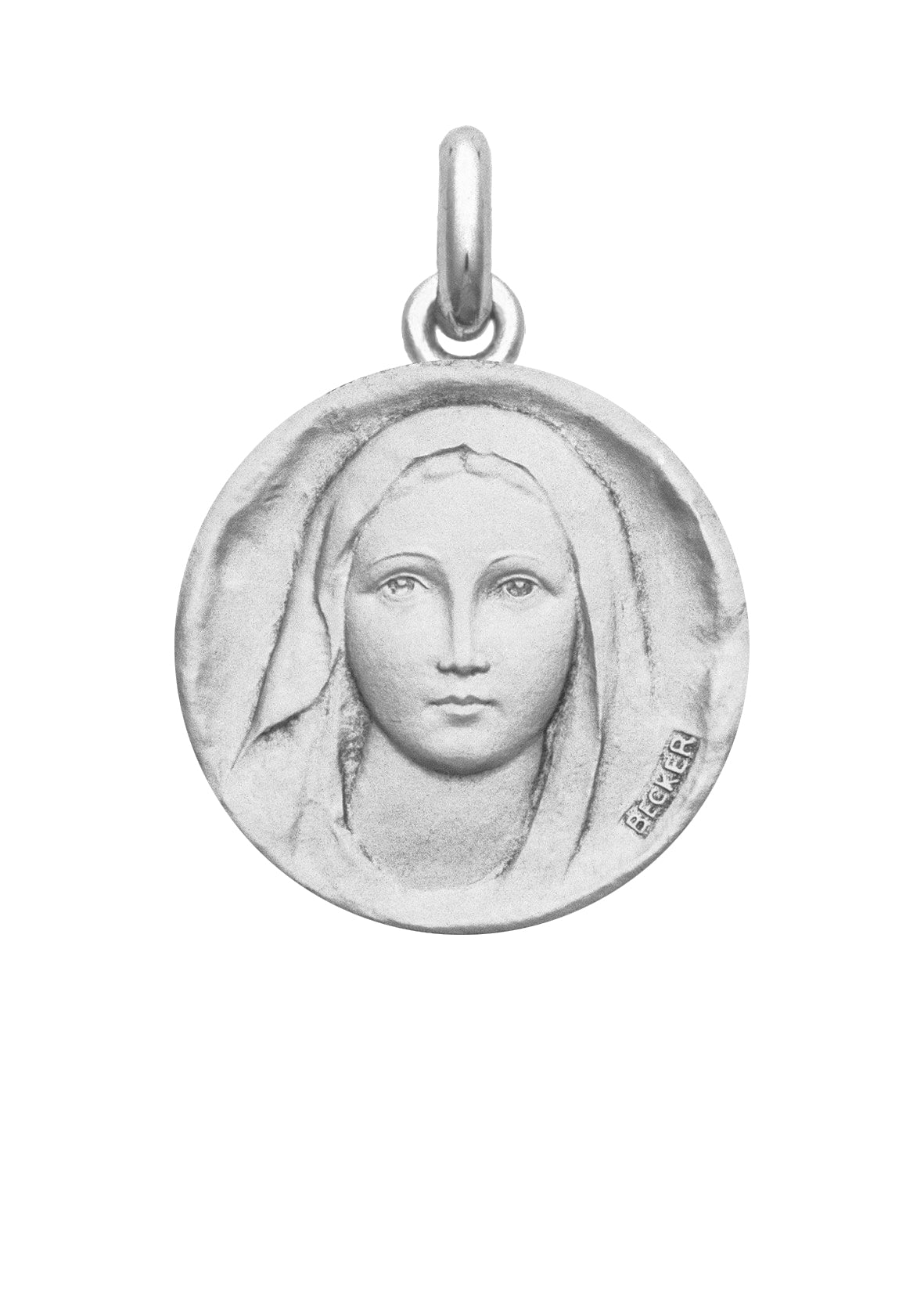 Médaille Vierge douceur OR BLANC 18 carats / 18 mm