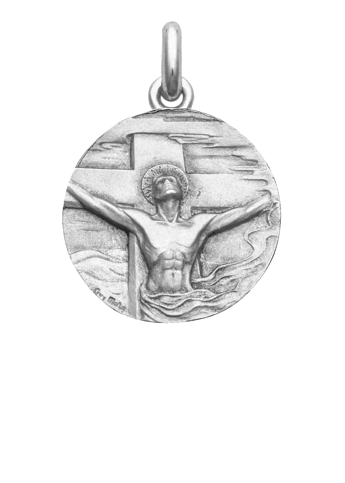 Médaille Christ Redemption OR BLANC 18 carats / 22 mm