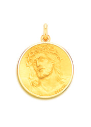 Médaille Christ Ecce Homo entourage poli OR JAUNE 18 carats / 16 mm