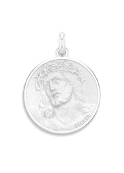 Médaille Christ Ecce Homo entourage poli OR BLANC 18 carats / 19 mm