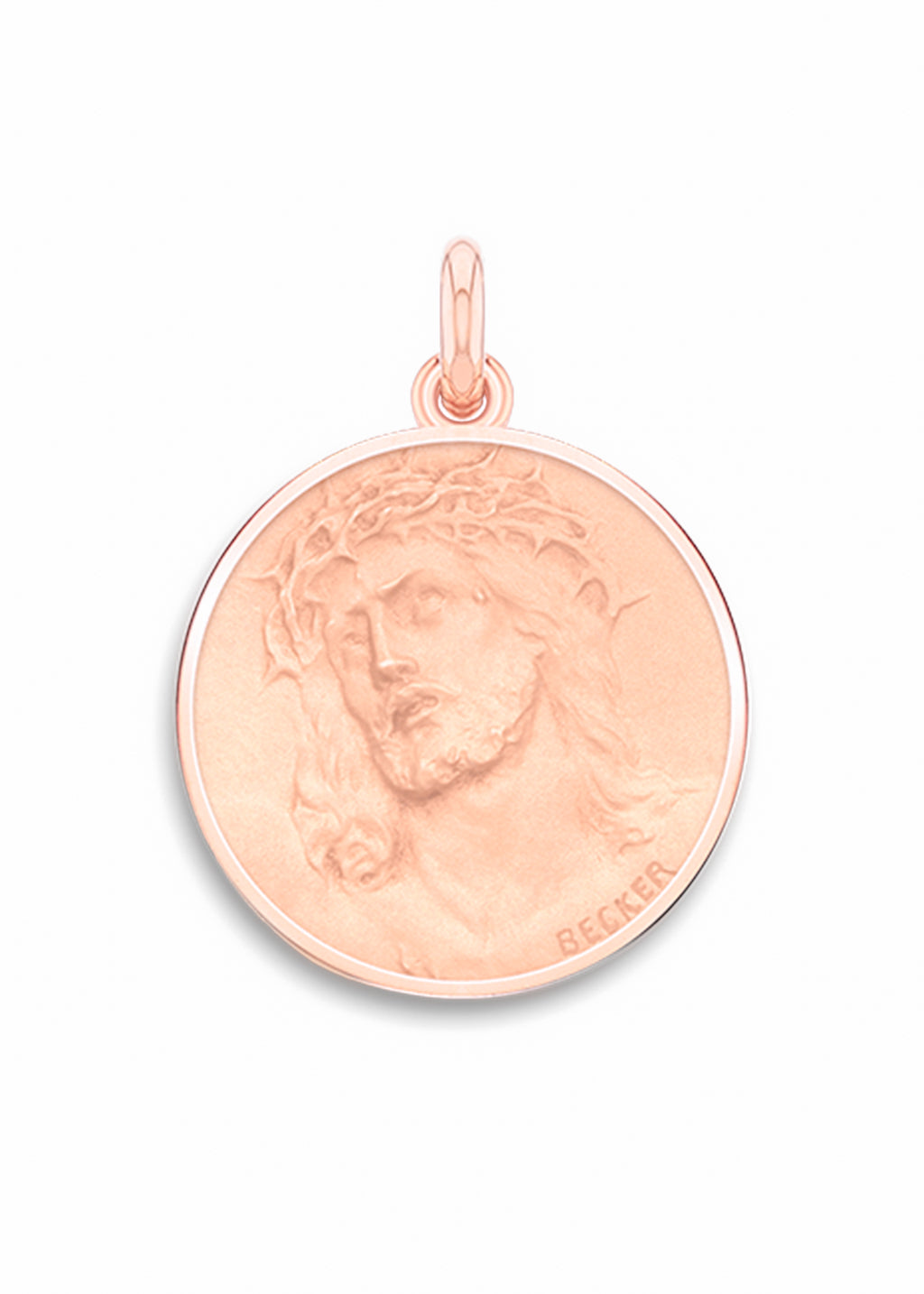 Médaille Christ Ecce Homo entourage poli OR ROSE 18 carats / 16 mm