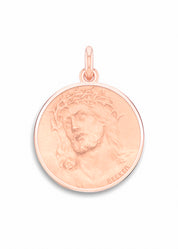 Médaille Christ Ecce Homo entourage poli OR ROSE 18 carats / 16 mm