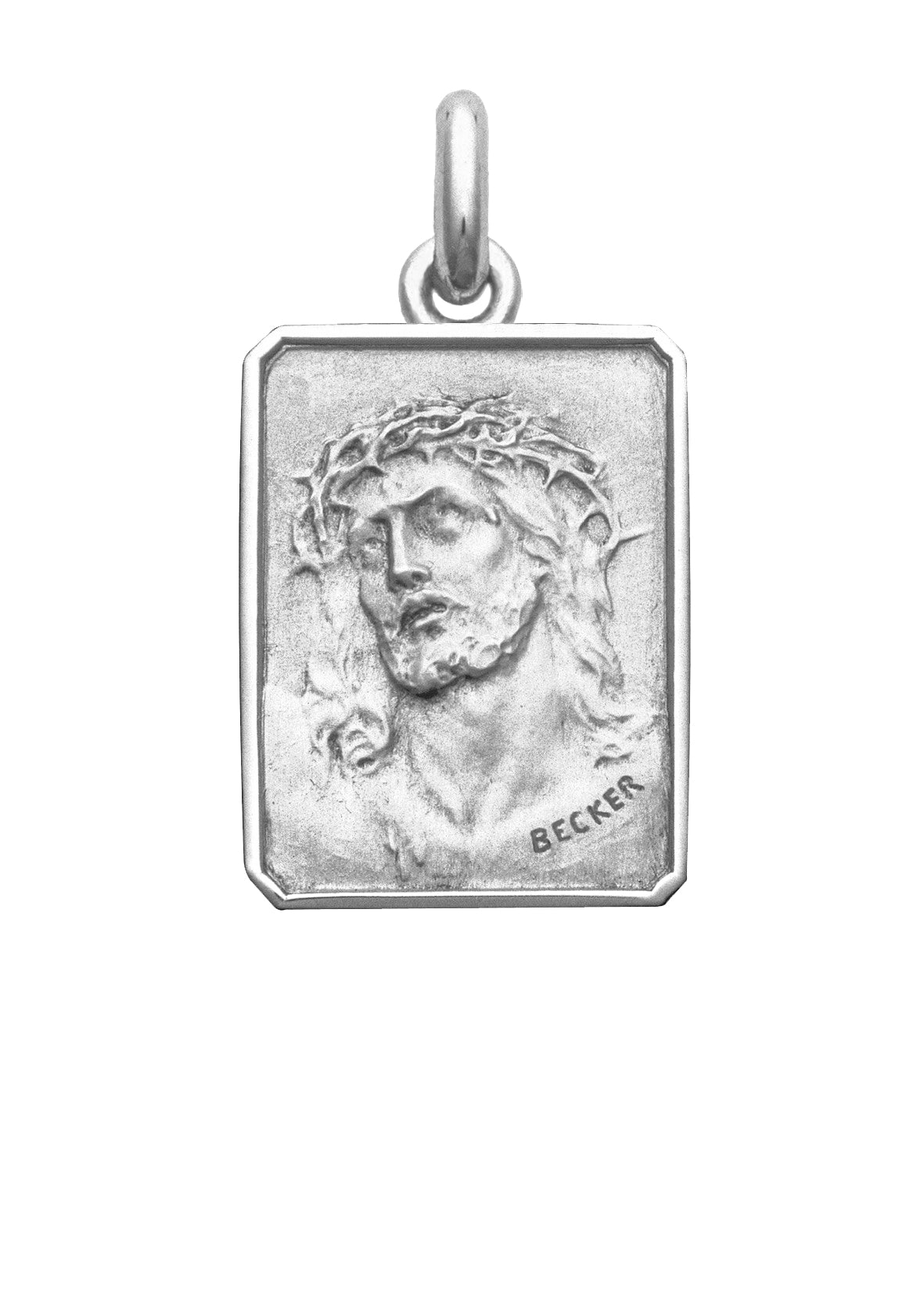 Médaille Christ Ecce Homo rectangulaire OR BLANC 18 carats / 20 mm