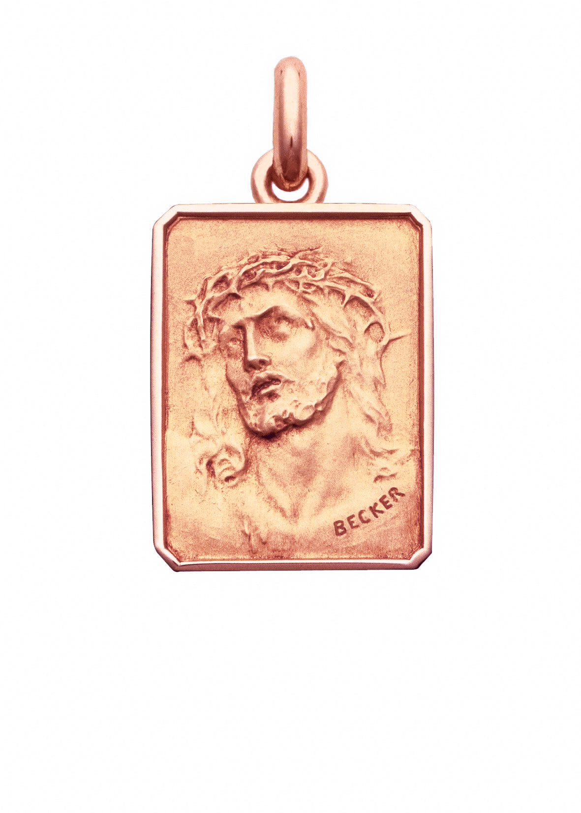 Médaille Christ Ecce Homo rectangulaire OR ROSE 18 carats / 20 mm