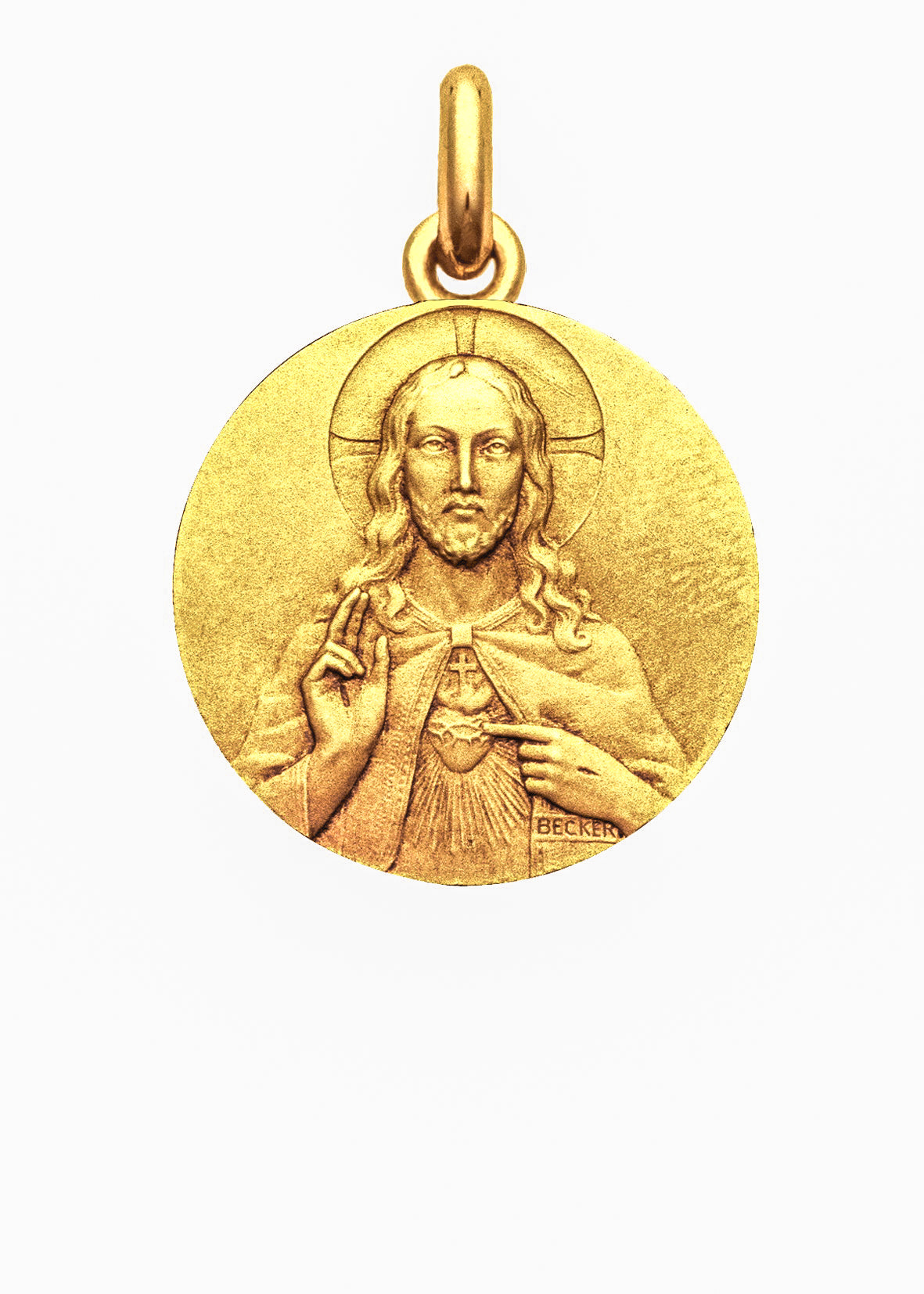 Médaille Christ Sacré Cœur OR JAUNE 18 carats / 15 mm