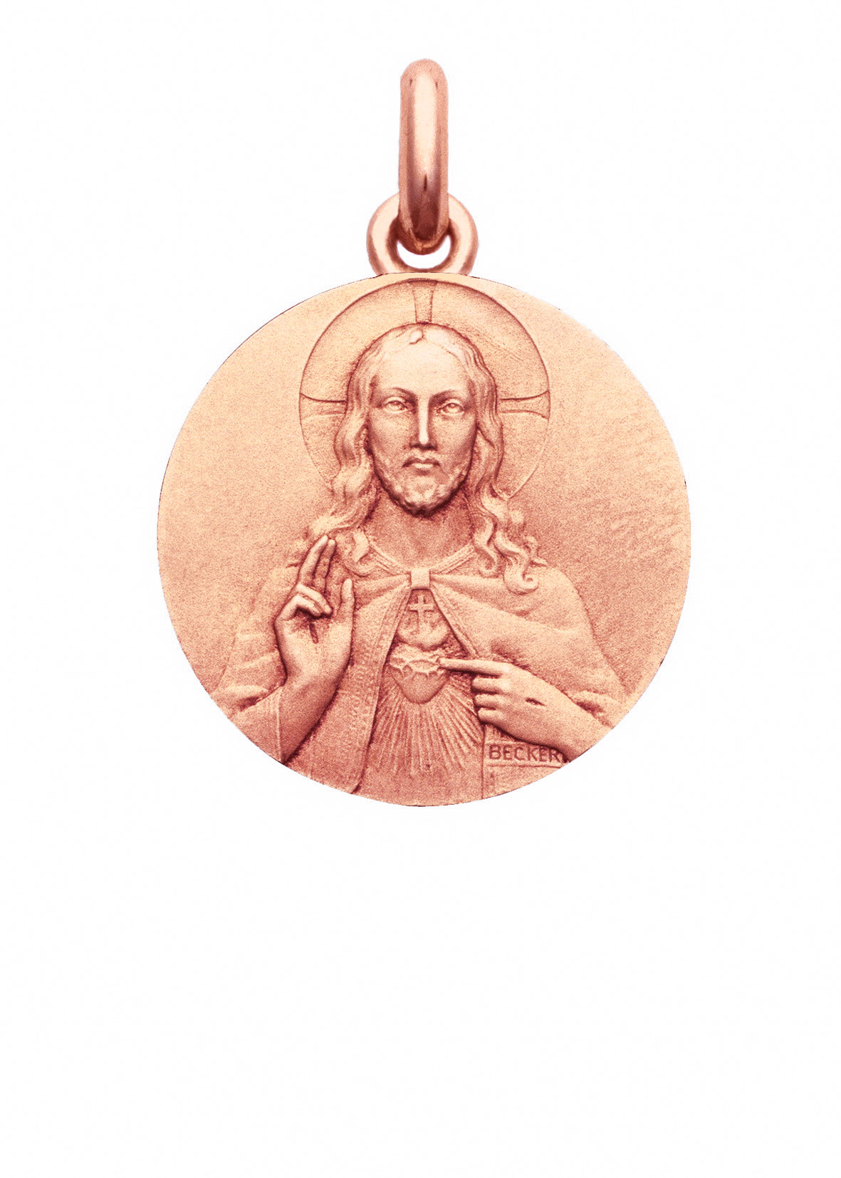 Médaille Christ Sacré Cœur OR ROSE 18 carats / 12 mm