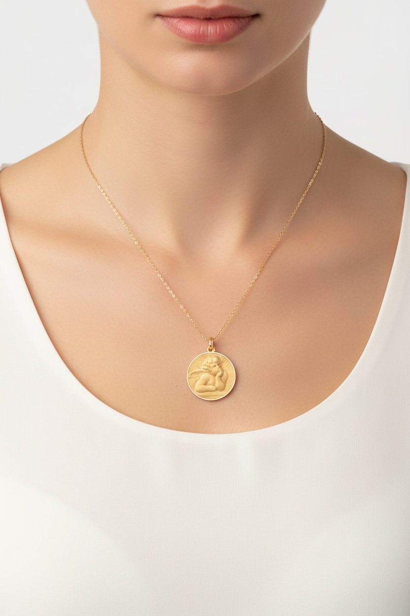 Medalla del Ángel Rafael redonda pulida