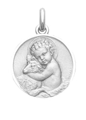 Médaille Jésus entourage poli OR BLANC 18 carats / 22 mm