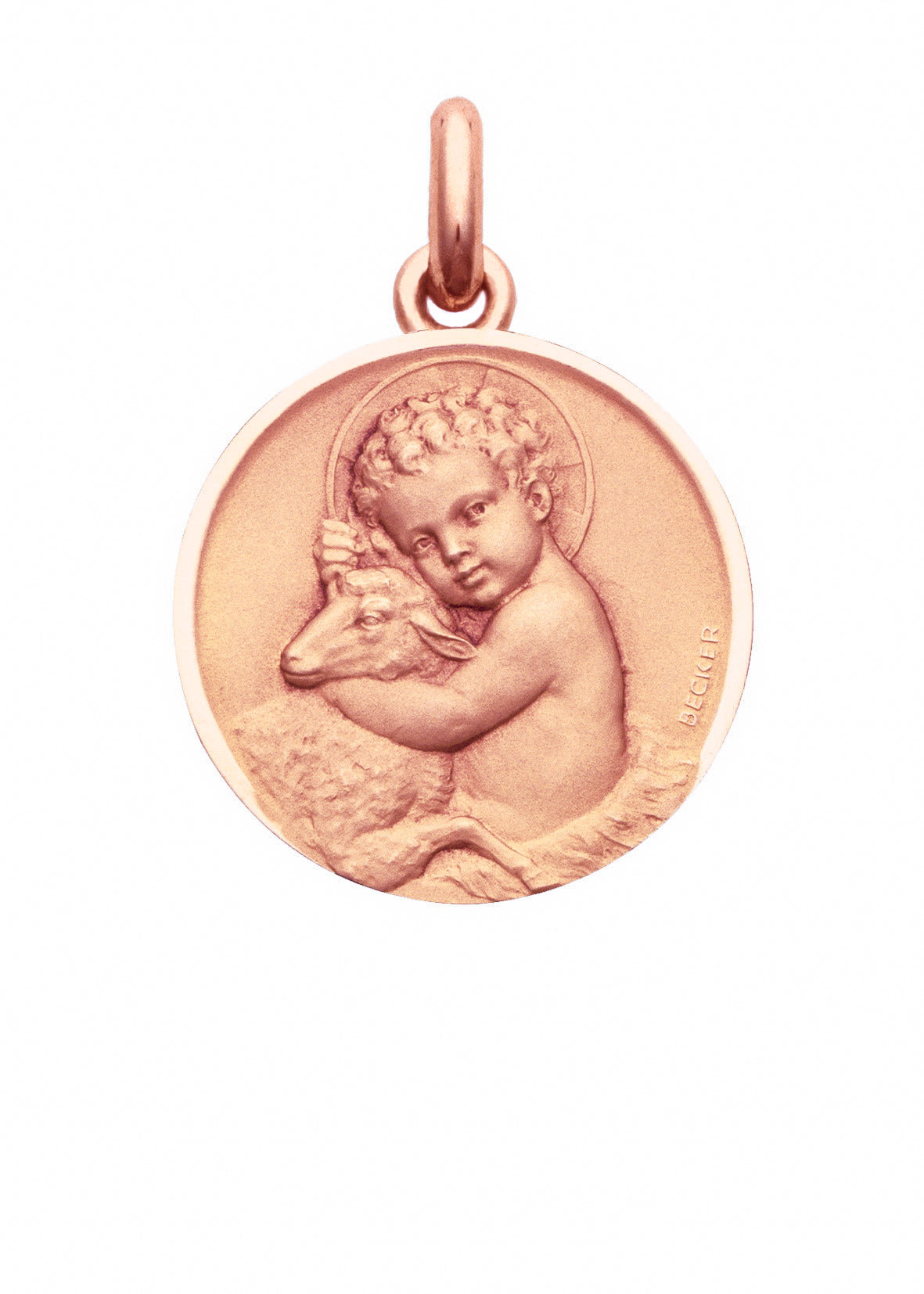 Médaille Jésus entourage poli OR ROSE 18 carats / 10 mm