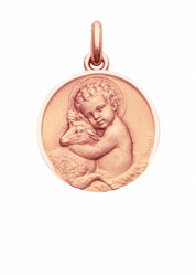 Médaille Jésus entourage poli OR ROSE 18 carats / 10 mm