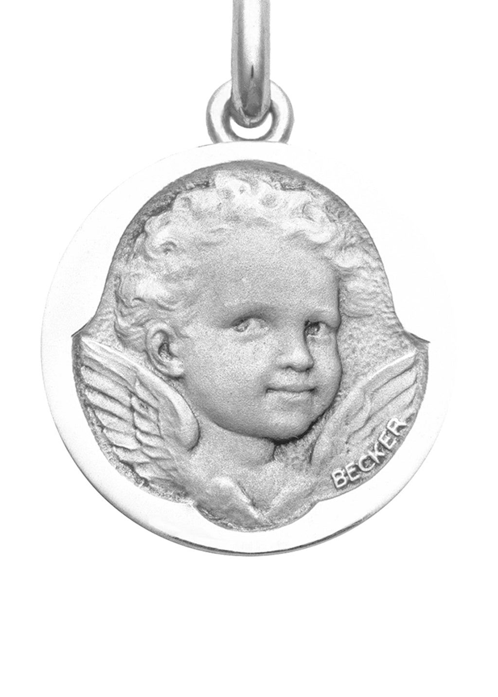 Médaille Ange Espiègle OR BLANC 18 carats / 22 mm