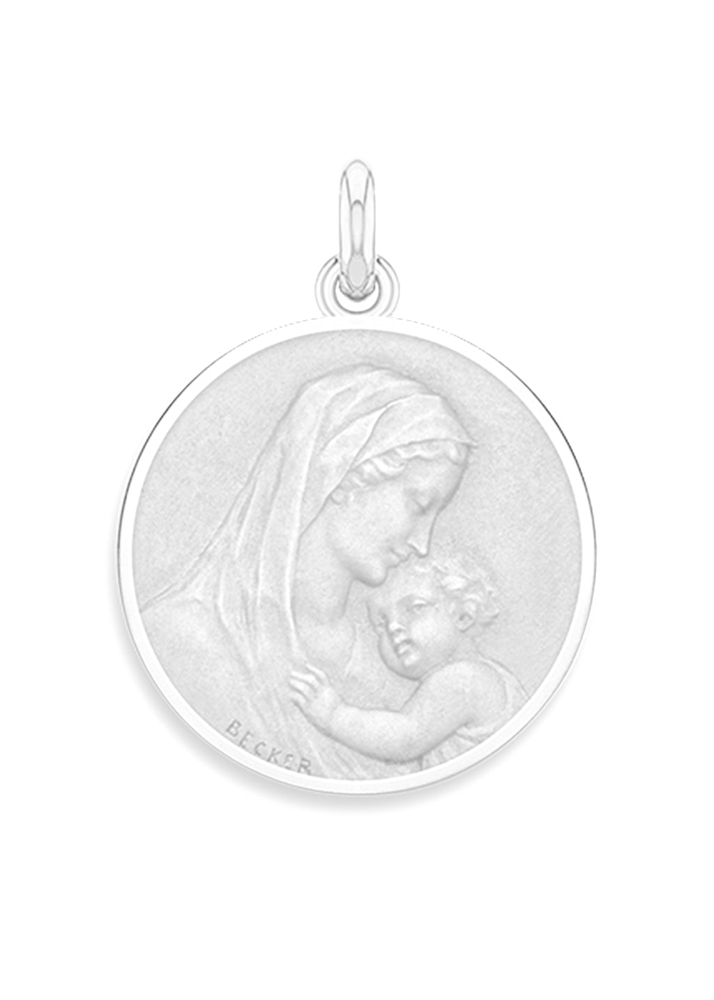 Médaille Maternité entourage poli OR BLANC 18 carats / 19 mm