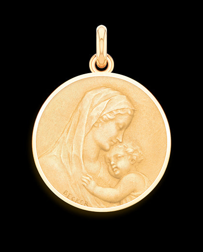 Médaille Maternité entourage poli OR ROSE 750 / 19 mm