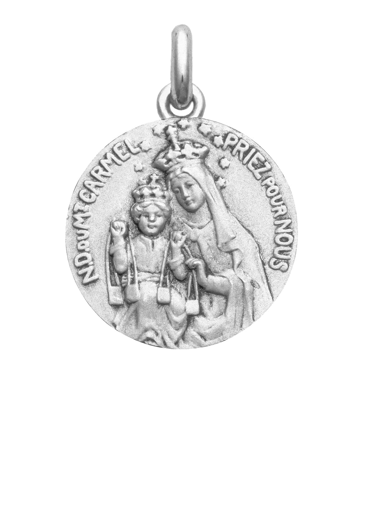 Médaille Vierge Mont Carmel OR BLANC 18 carats / 22 mm
