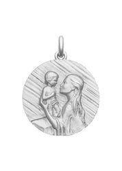 Médaille Mère et l'enfant OR BLANC 18 carats / 22 mm