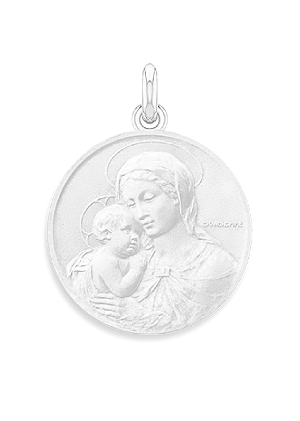 Médaille Vierge de Botticelli OR BLANC 18 carats / 20 mm