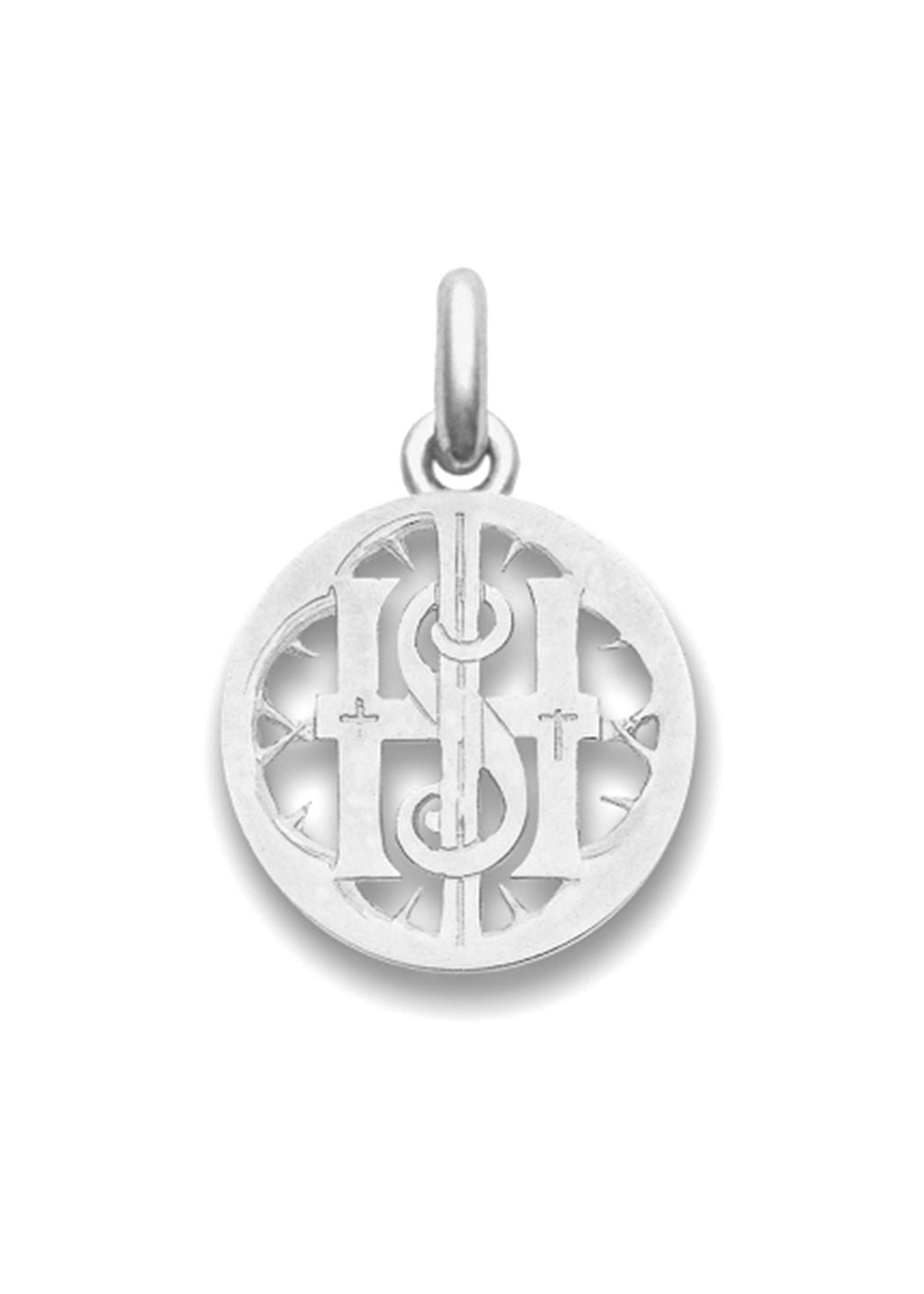 Médaille Monogramme du Christ ajourée OR BLANC 18 carats / 18 mm