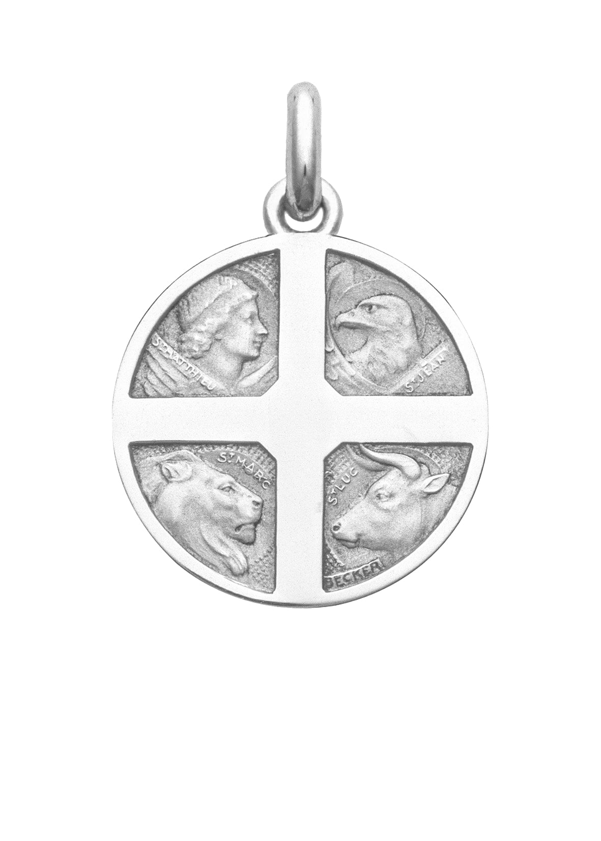 Médaille 4 évangélistes OR BLANC 18 carats / 18 mm