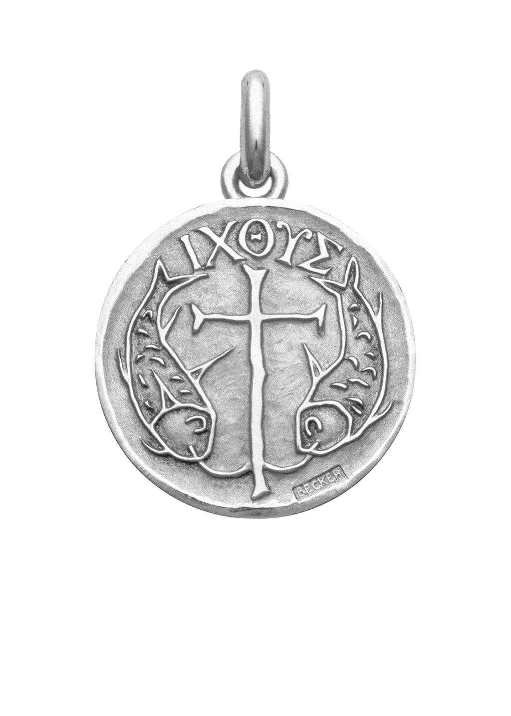 Médaille Symbole chrétien Poissons OR BLANC 18 carats / 20 mm