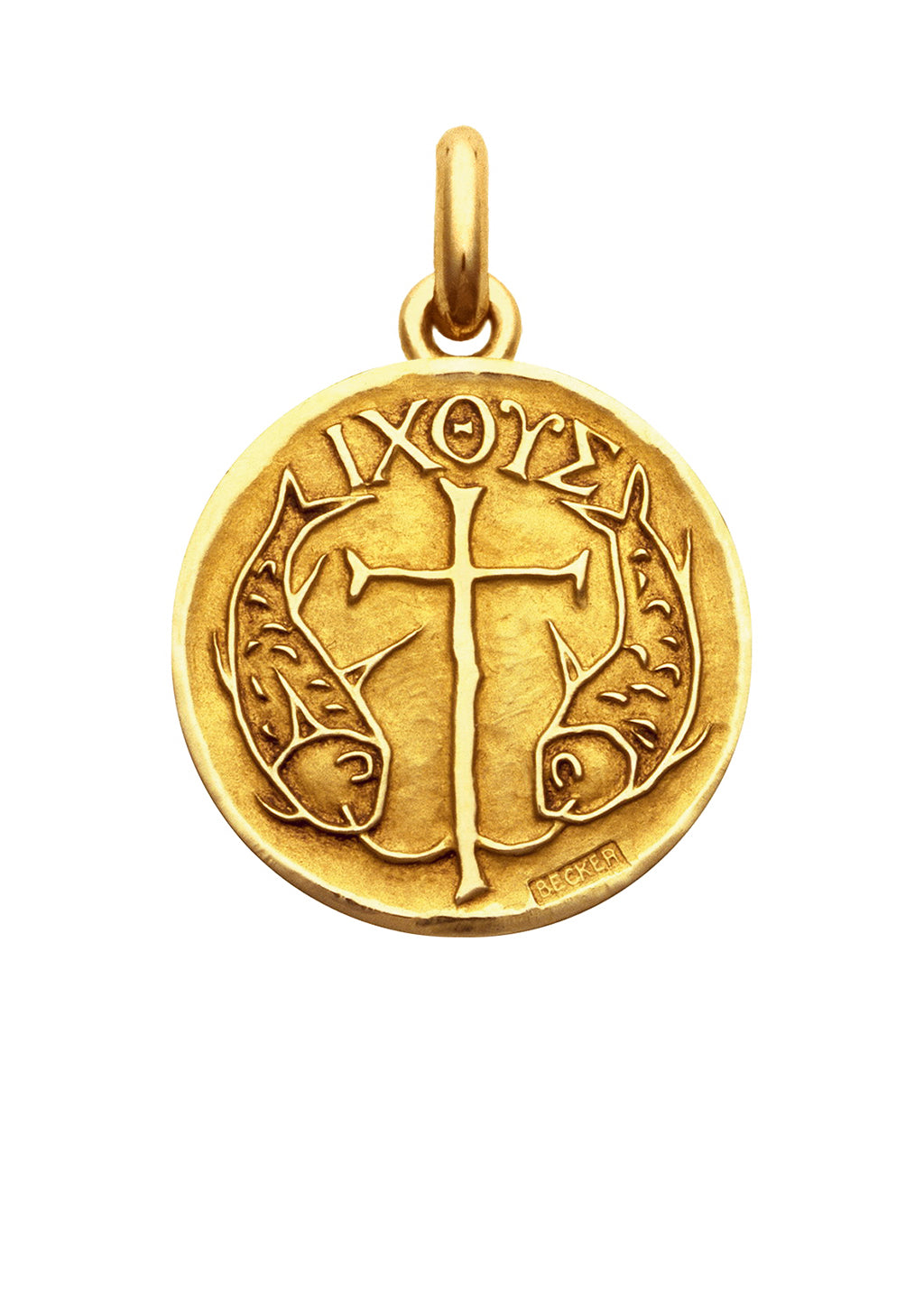 Médaille Symbole chrétien Poissons OR JAUNE 18 carats / 15 mm