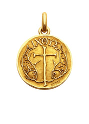Médaille Symbole chrétien Poissons OR JAUNE 18 carats / 15 mm