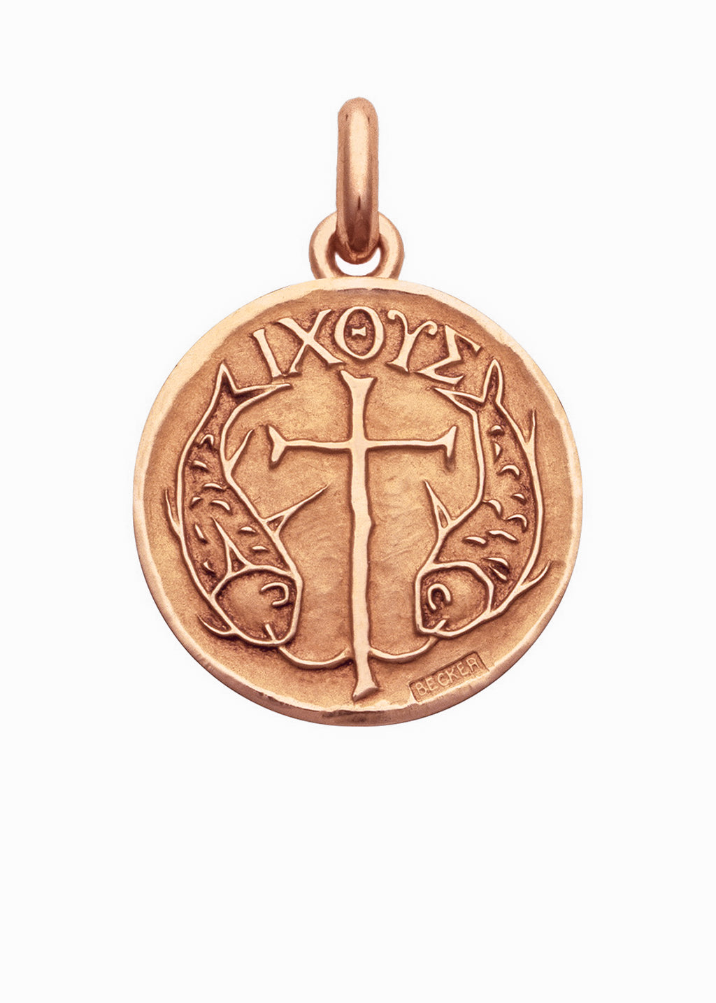 Médaille Symbole chrétien Poissons OR ROSE 18 carats / 15 mm