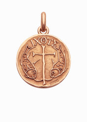 Médaille Symbole chrétien Poissons OR ROSE 18 carats / 15 mm