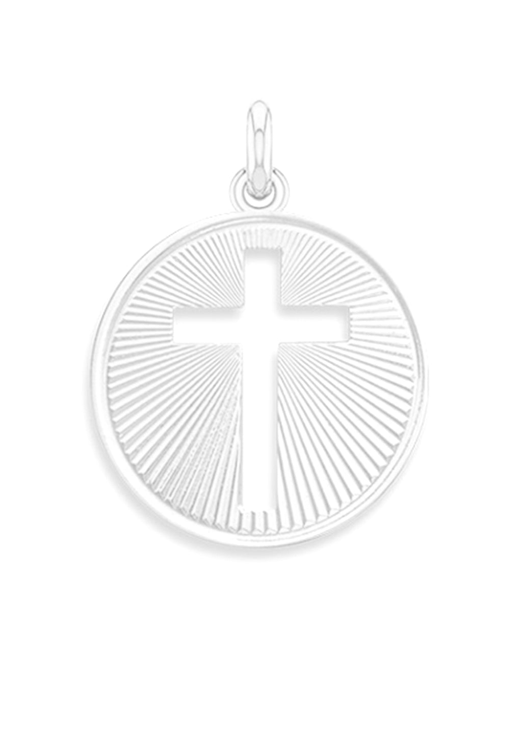 Médaille Croix rayée et ajourée OR BLANC 18 carats / 22 mm