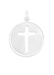 Médaille Croix rayée et ajourée OR BLANC 18 carats / 22 mm
