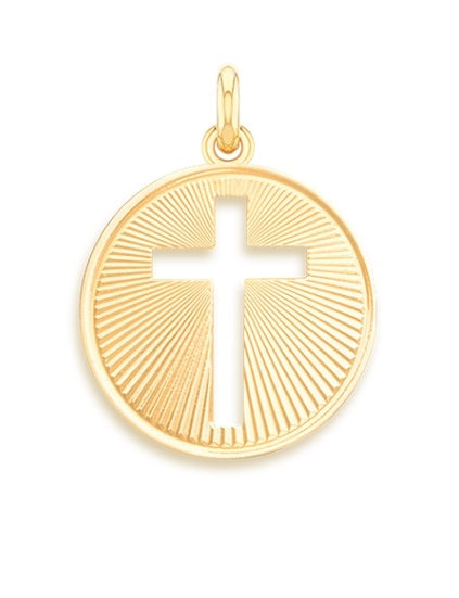 Médaille Croix rayée et ajourée OR ROSE 750 / 22 mm