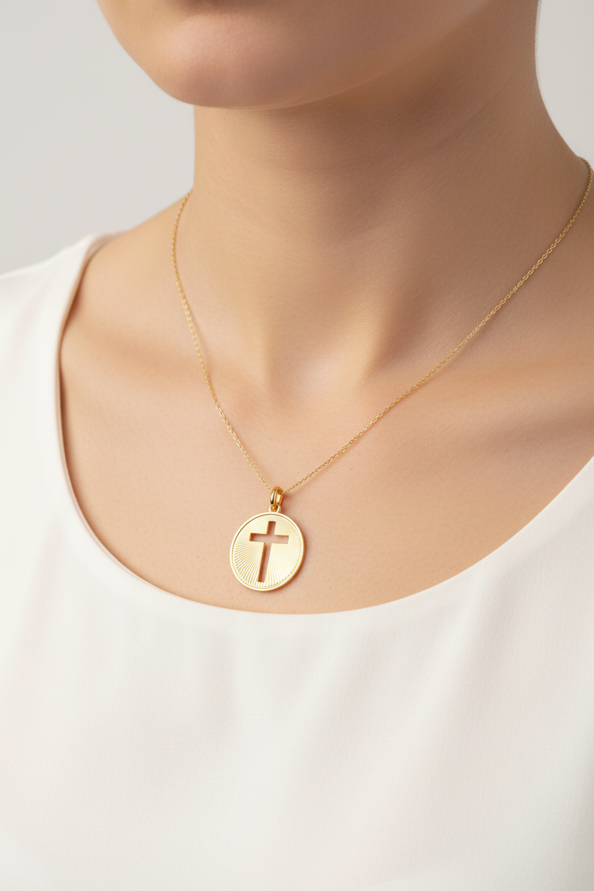 Striped and openwork cross medal