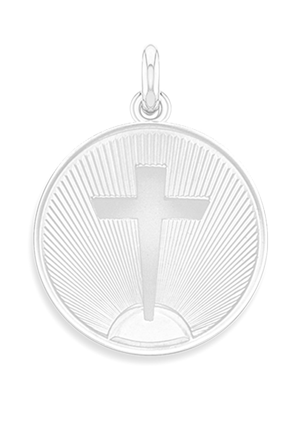 Médaille Croix rayée élancée et ajourée OR BLANC 18 carats / 20 mm