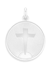 Médaille Croix rayée élancée et ajourée OR BLANC 18 carats / 20 mm