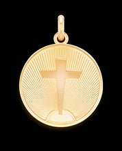 Médaille Croix rayée élancée et ajourée OR ROSE 750 / 20 mm