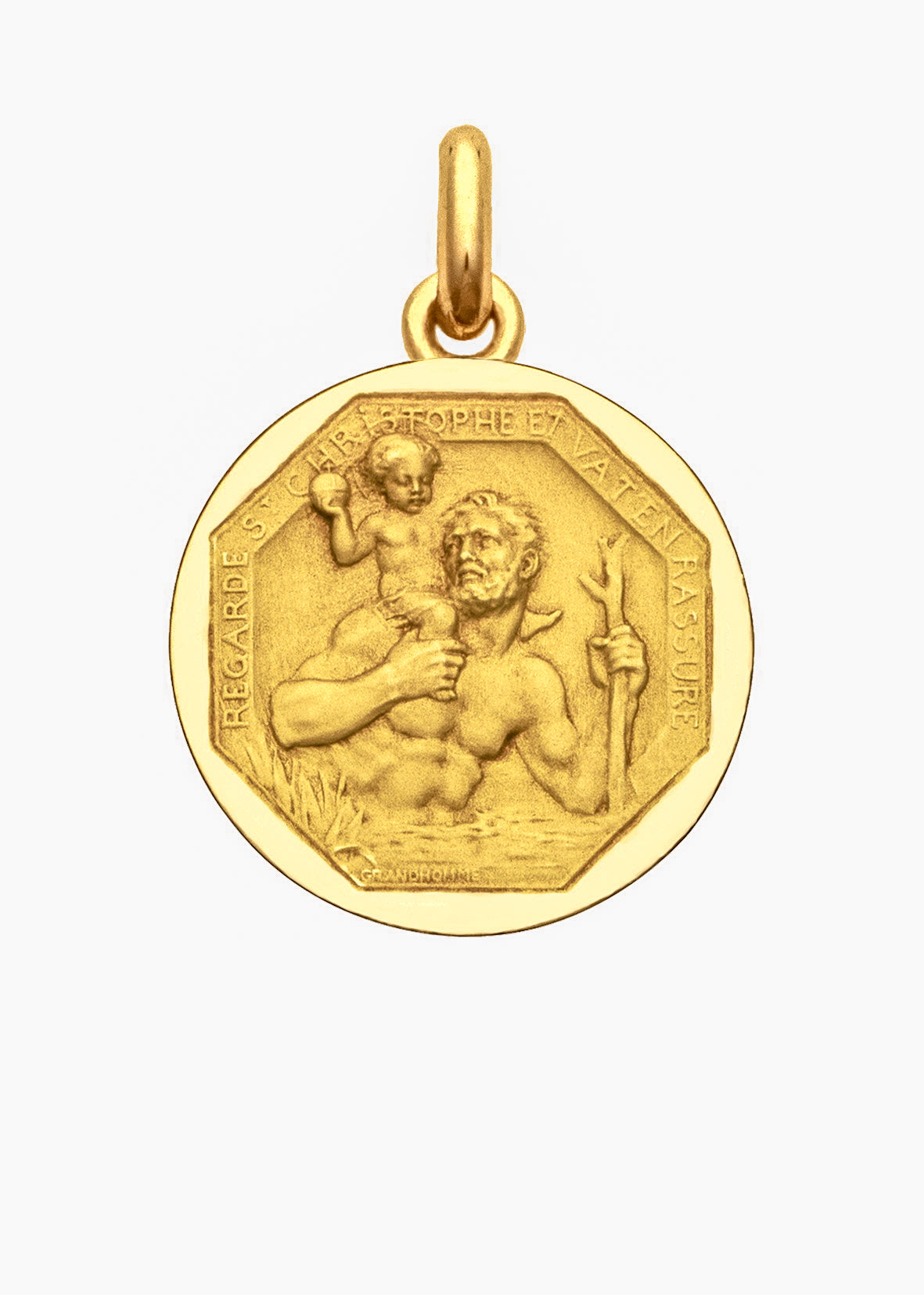 Médaille Saint Christophe gravée OR JAUNE 18 carats / 12 mm