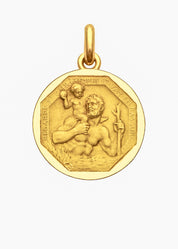 Médaille Saint Christophe gravée OR JAUNE 18 carats / 12 mm