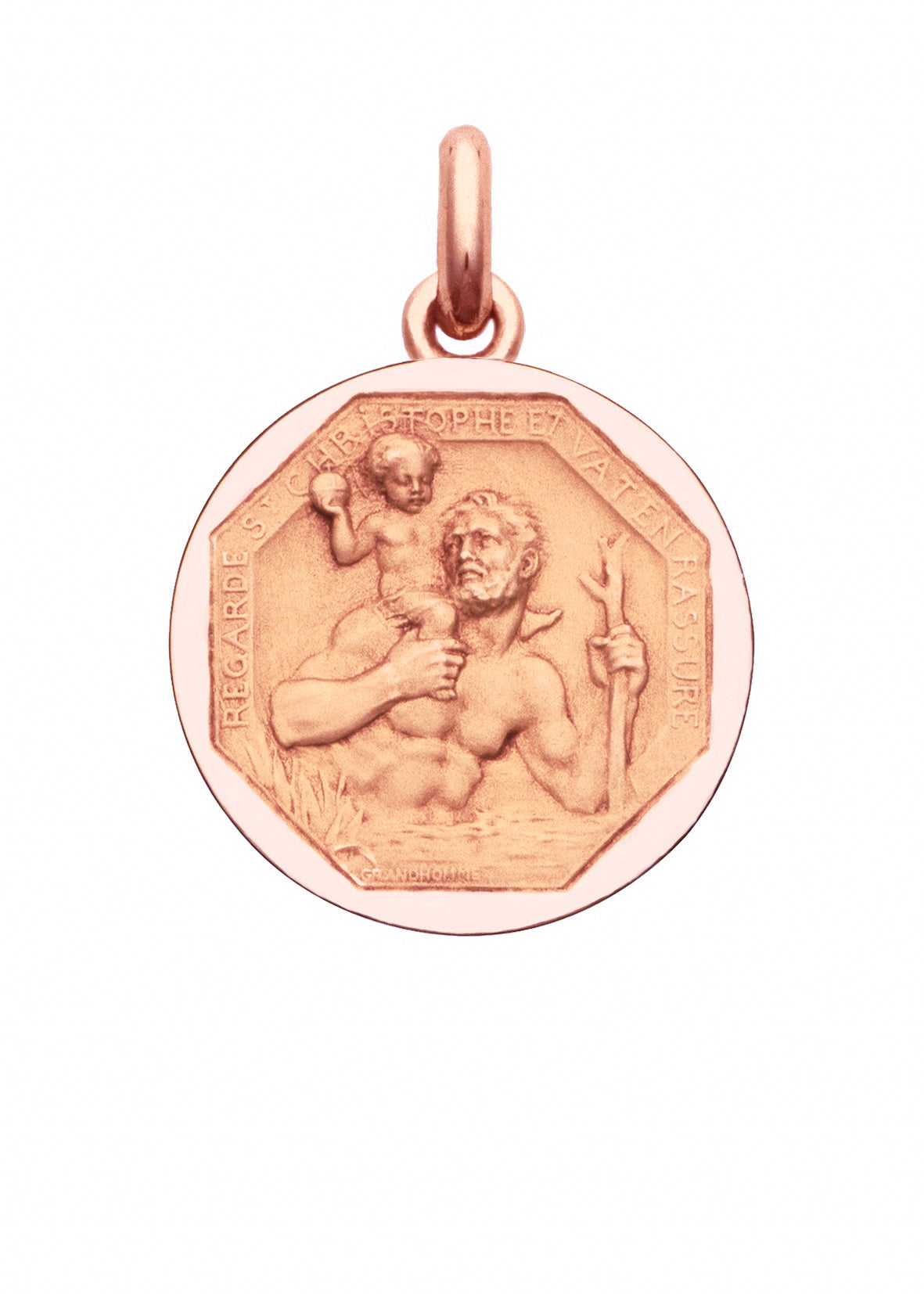 Médaille Saint Christophe gravée OR ROSE 18 carats / 12 mm