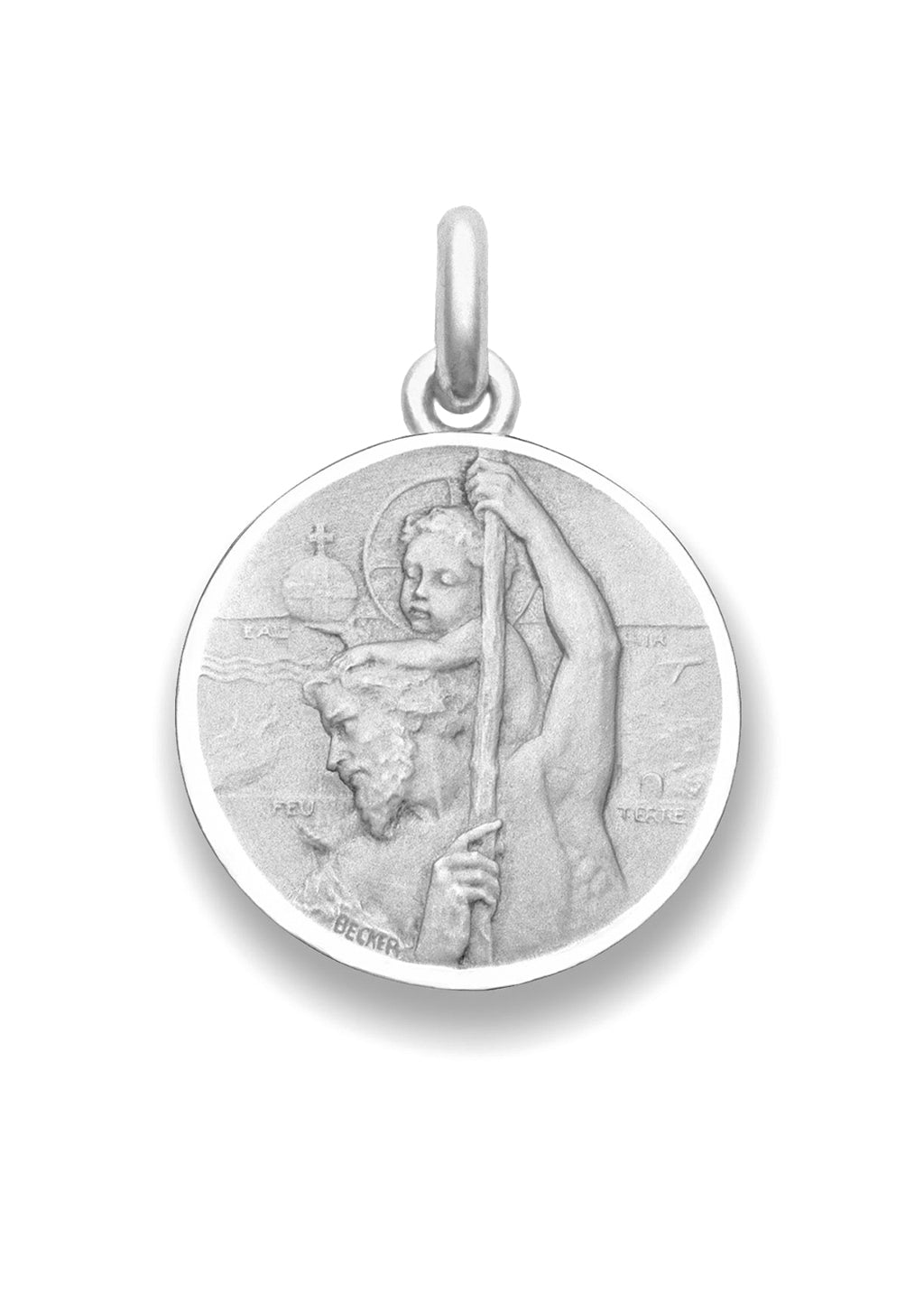 Médaille Saint Christophe sauveur OR BLANC 18 carats / 22 mm