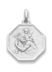 Médaille Saint Christophe octogonale OR BLANC 18 carats / 20 mm