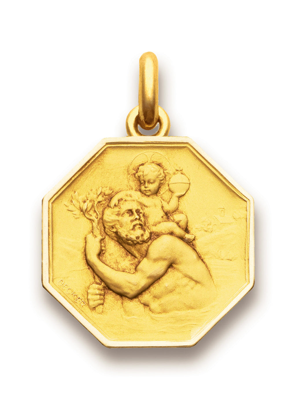 Médaille Saint Christophe octogonale OR JAUNE 18 carats / 15 mm