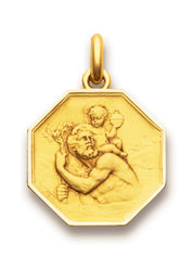 Médaille Saint Christophe octogonale OR JAUNE 18 carats / 15 mm