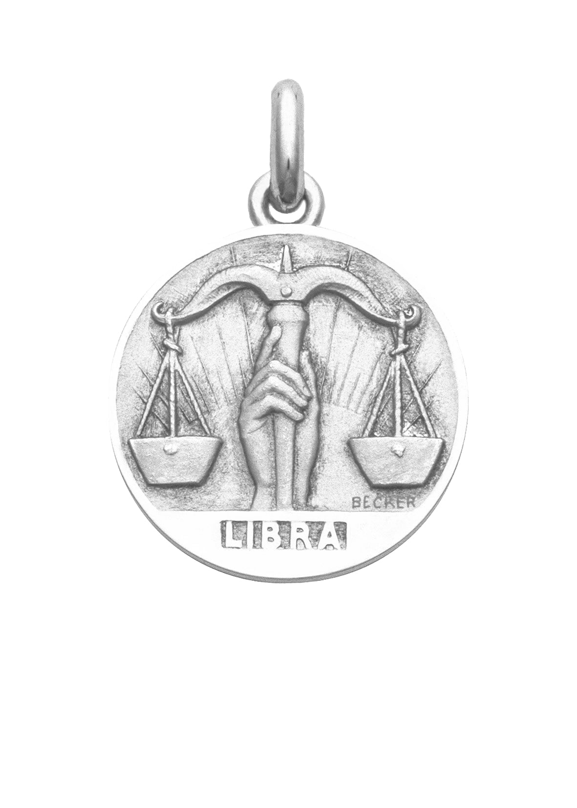 Médaille Signe du Balance OR BLANC 18 carats / 35 mm